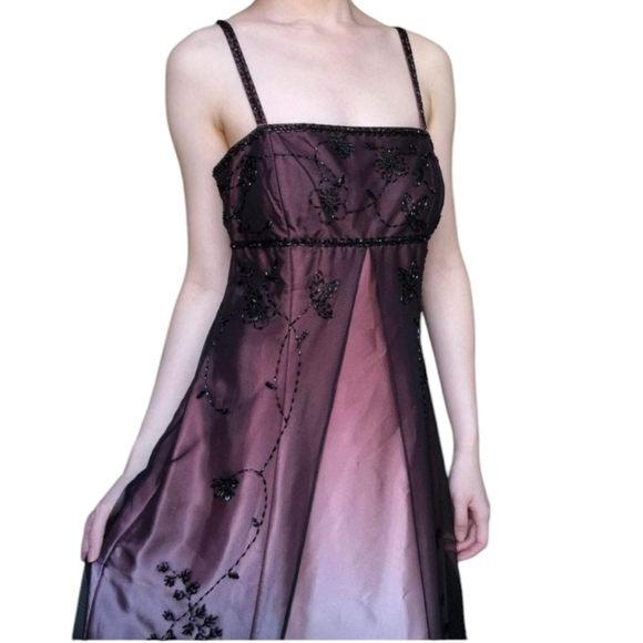 Y2k Vtg Empire Style Purple Ombre Lace/Beads Prom Evening Silky Slip Gown Sz 10 - Picture 13 of 16